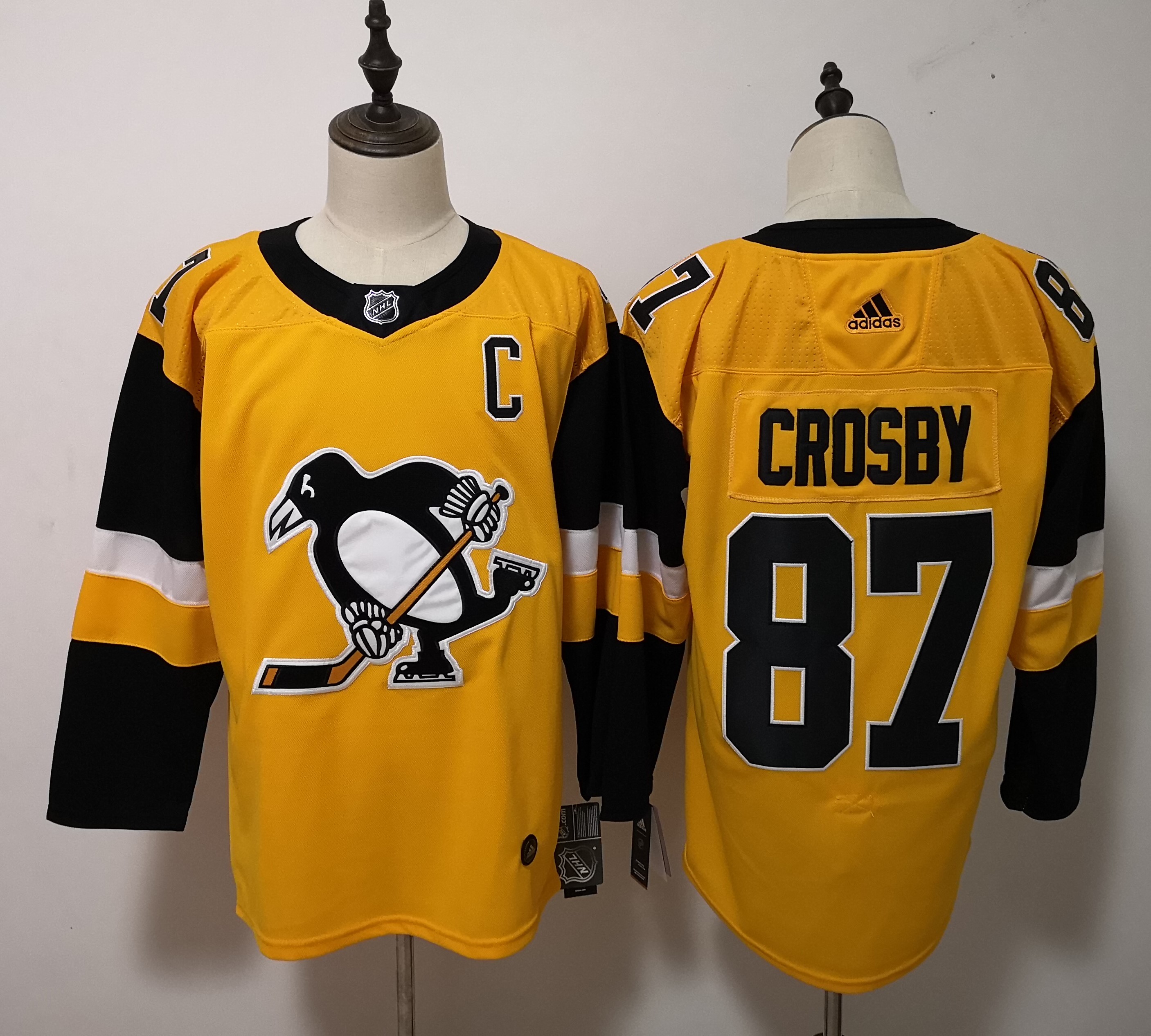 Penguins 87 Sidney Crosby Gold Alternate Adidas Jersey