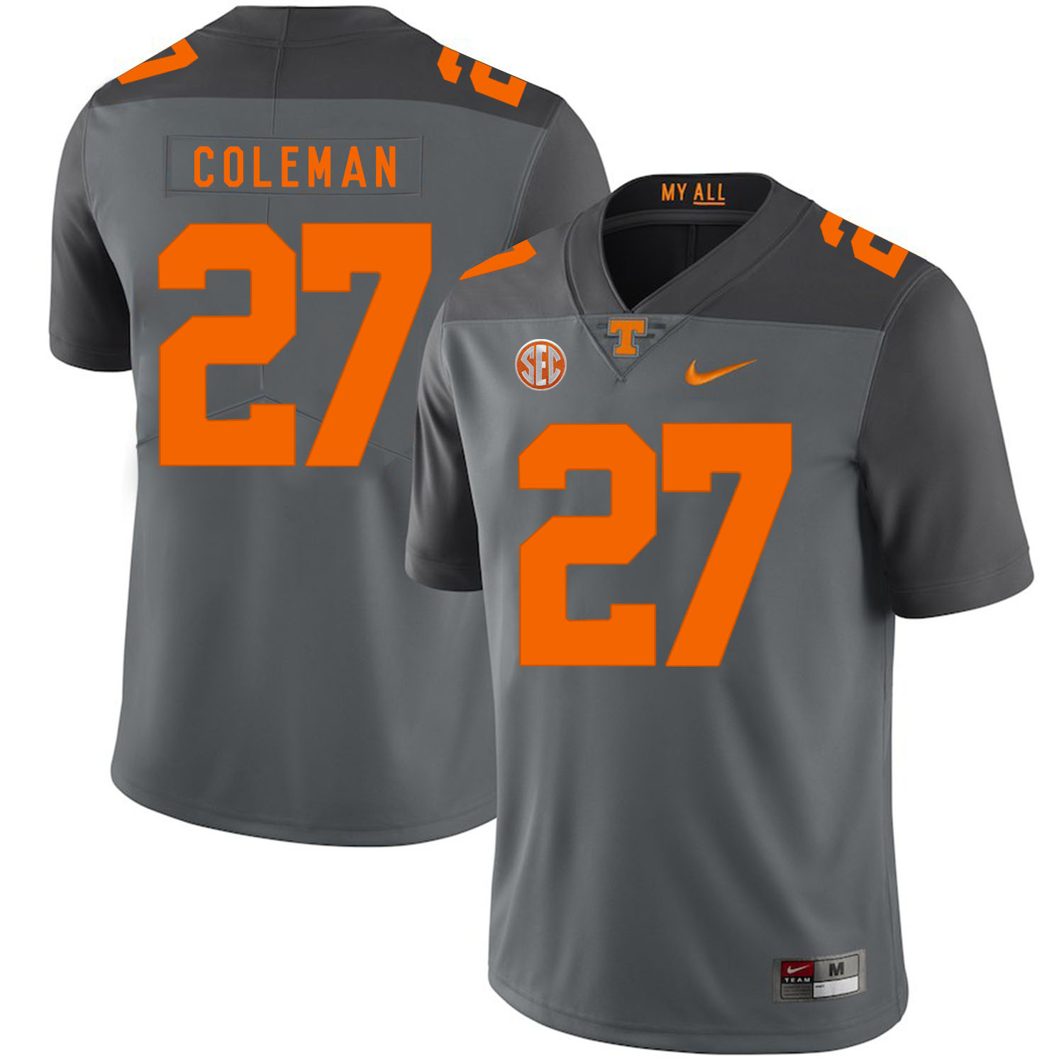 Tennessee Volunteers 27 Justin Coleman Gray Nike College Football Jersey