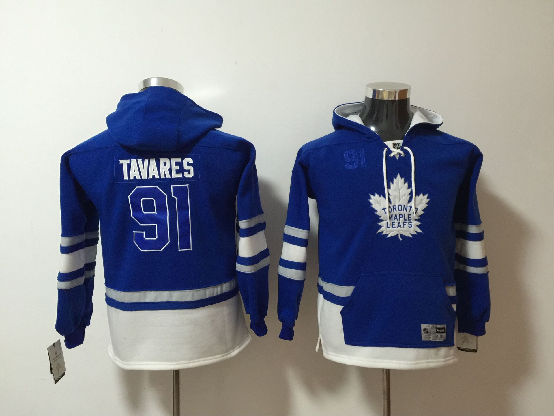 Maple Leafs 91 John Tavares Blue Youth All Stitched Hooded Sweatshirt