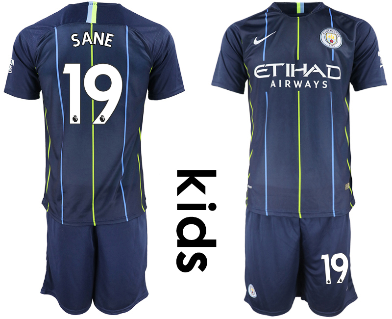 2018-19 Manchester City 19 SANE Away Youth Soccer Jersey