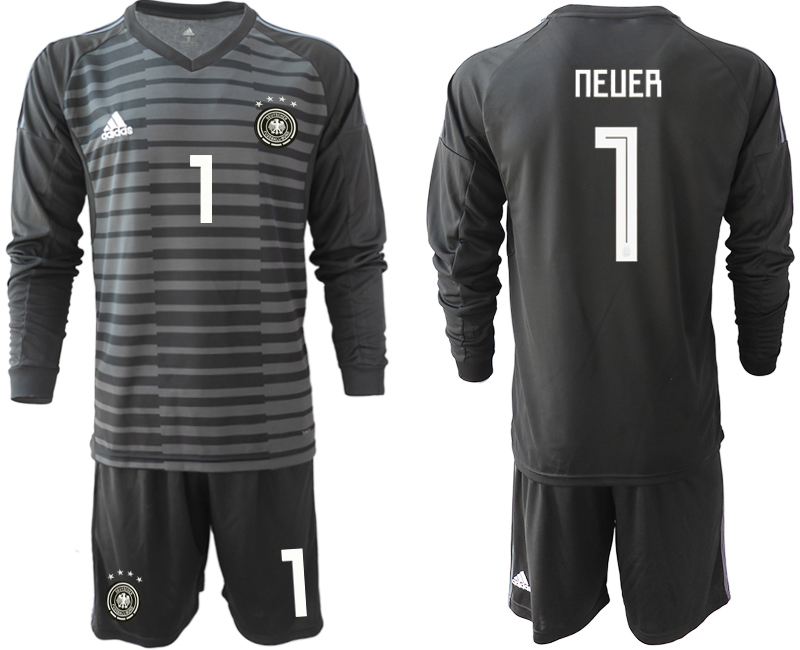 2018-19 Germany 1 NEUER Black Long Sleeve Goalkeeper Soccer Jersey