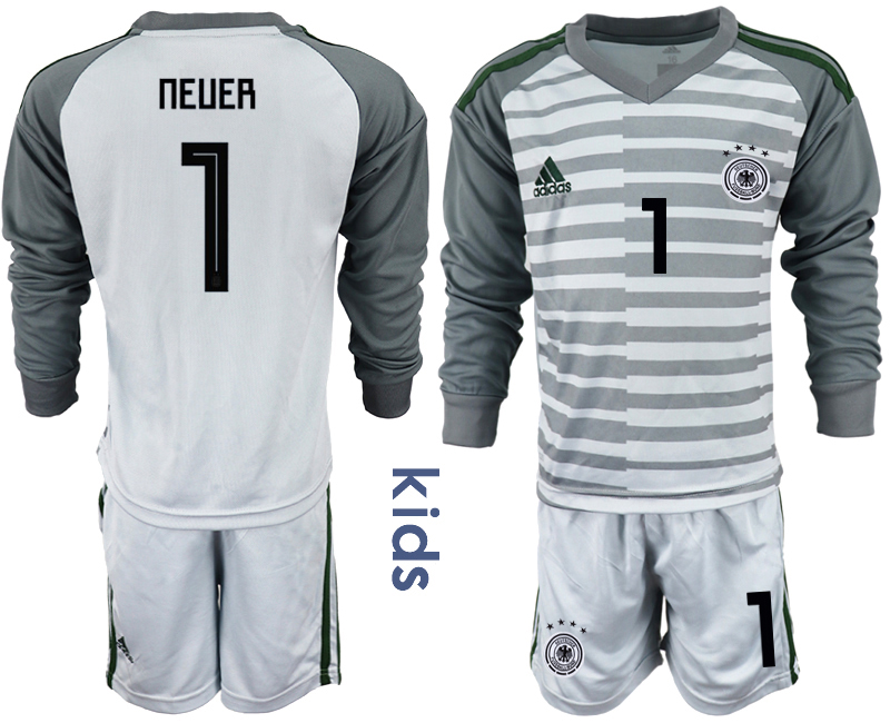 2018-19 Germany 1 NEUER Gray Youth Long Sleeve Goalkeeper Soccer Jersey