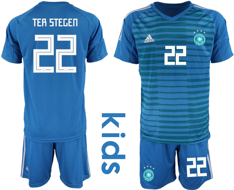 2018-19 Germany 22 TER STEGEN Blue Youth Goalkeeper Soccer Jersey