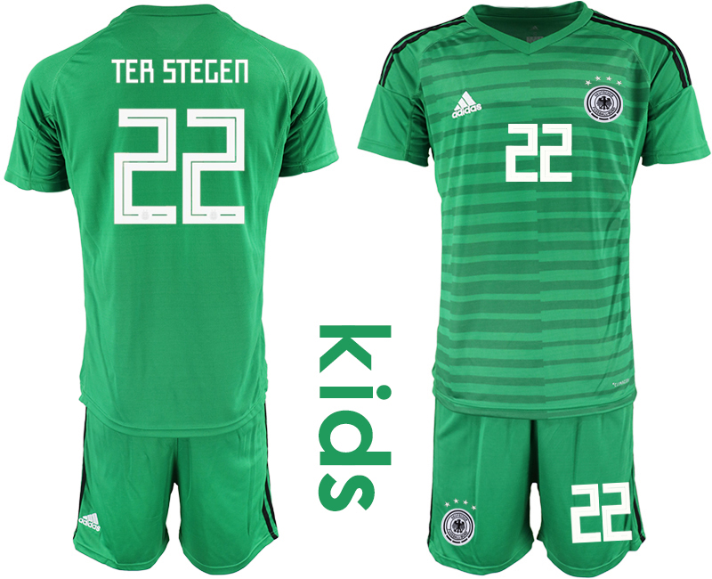 2018-19 Germany 22 TER STEGEN Green Youth Goalkeeper Soccer Jersey