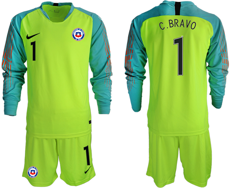 2018-19 Chile 1 C. BRAVO Fluorescent Green Long Sleeve Goalkeeper Soccer Jersey