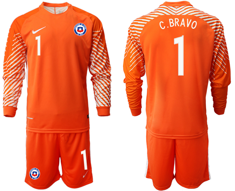 2018-19 Chile 1 C. BRAVO Orange Long Sleeve Goalkeeper Soccer Jersey