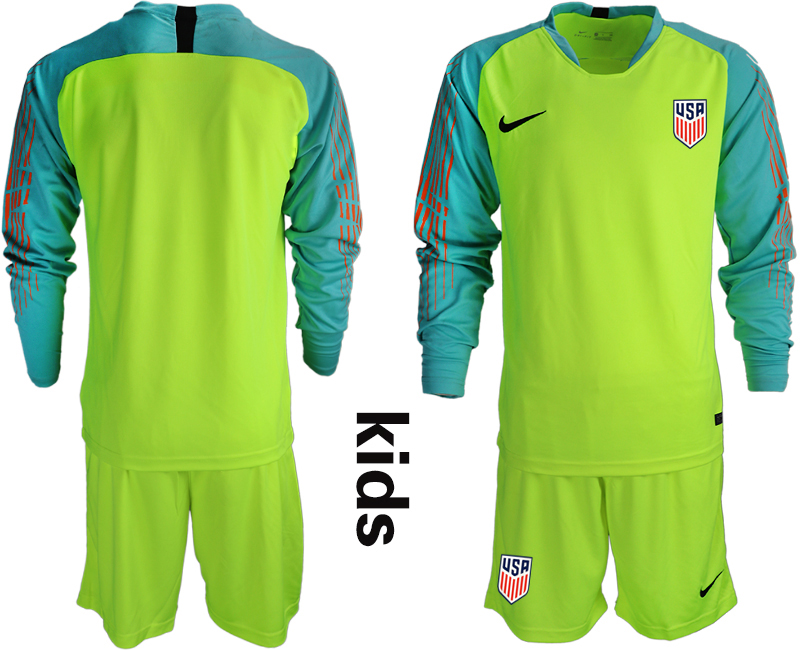 2018-19 USA Fluorescent Green Youth Long Sleeve Goalkeeper Soccer Jersey