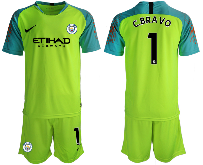 2018-19 Manchester City 1 C.BRAVO Fluorescent Green Goalkeeper Soccer Jersey