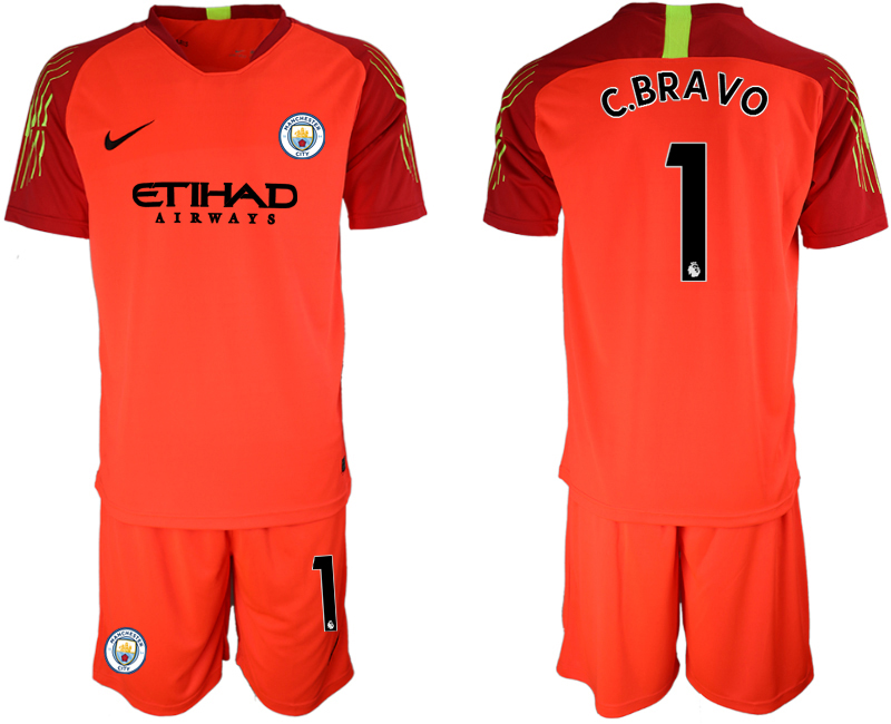 2018-19 Manchester City 1 C.BRAVO Red Goalkeeper Soccer Jersey
