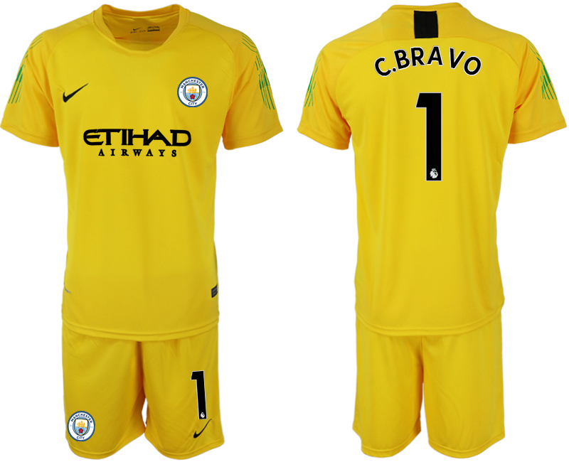 2018-19 Manchester City 1 C.BRAVO Yellow Goalkeeper Soccer Jersey