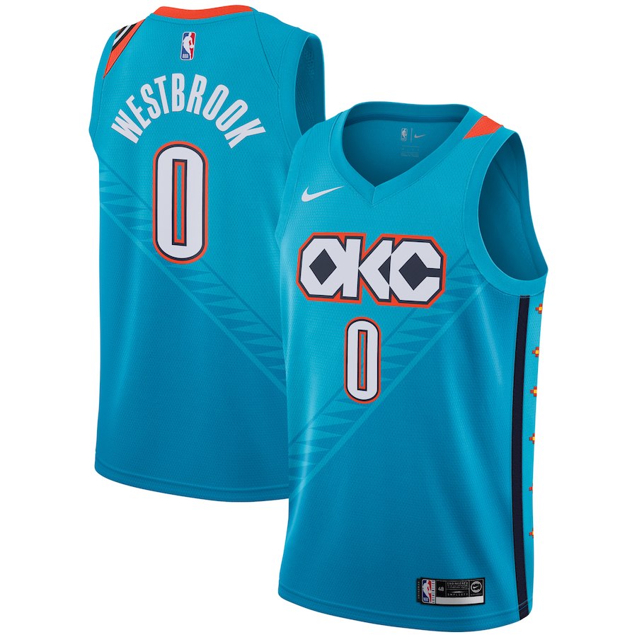 Thunder 0 Russell Westbrook Turquoise 2018-19 City Edition Nike Swingman Jersey