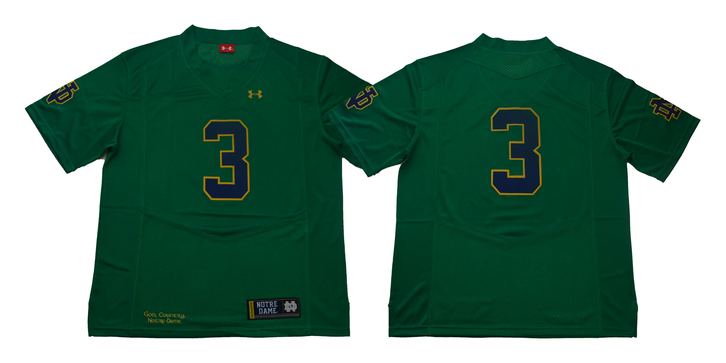 Notre Dame Fighting Irish #3 Green Under Armour College Football Jersey