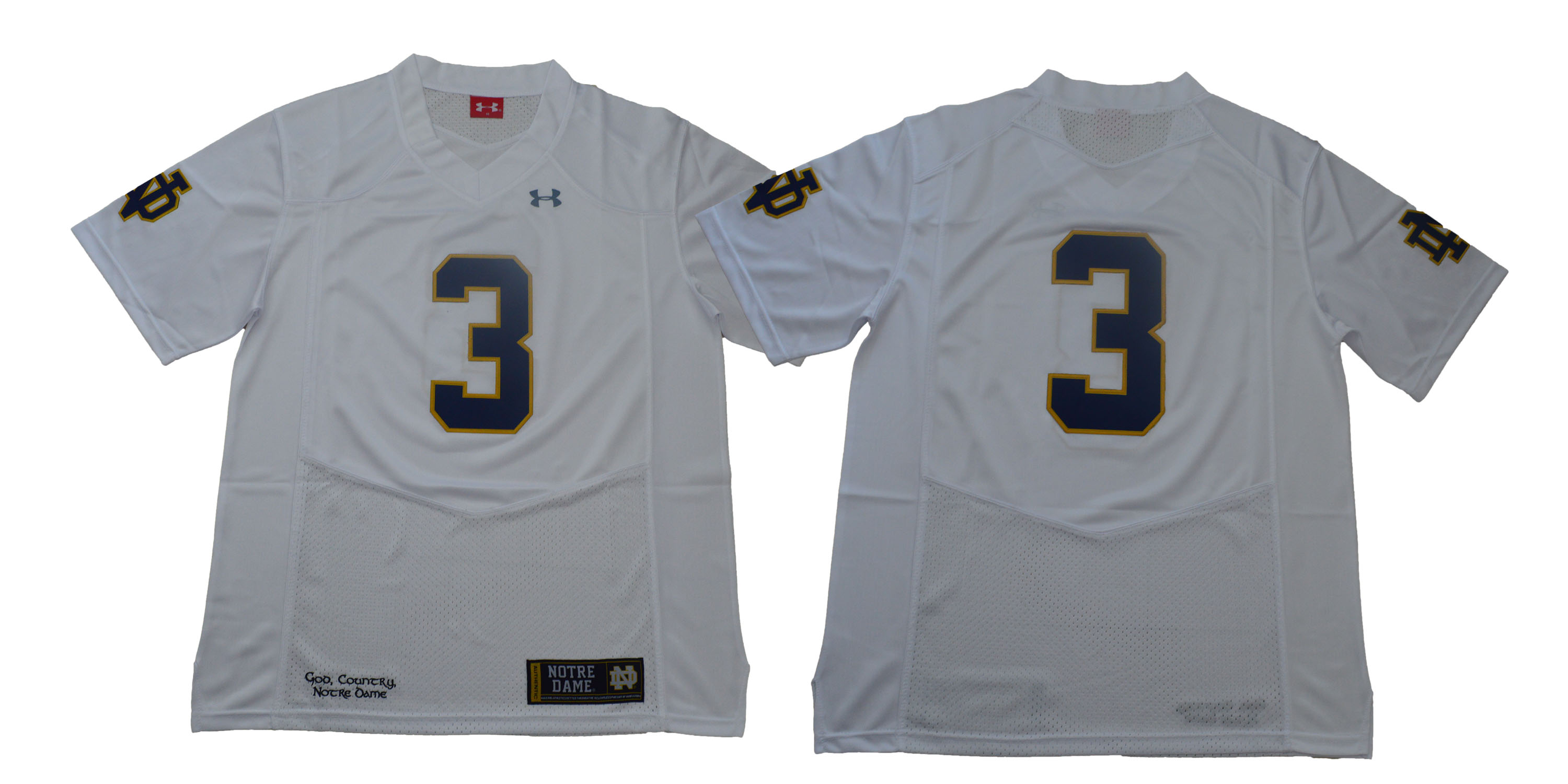 Notre Dame Fighting Irish #3 White Under Armour College Football Jersey