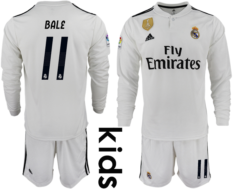 2018-19 Real Madrid 11 BALE Home Youth Long Sleeve Soccer Jersey
