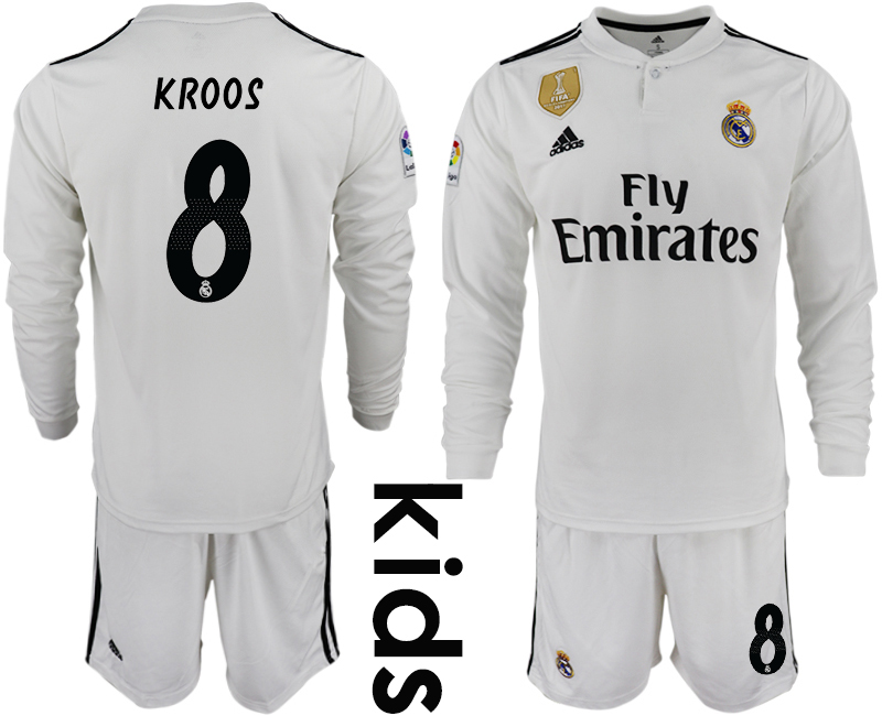 2018-19 Real Madrid 8 KROOS Home Youth Long Sleeve Soccer Jersey