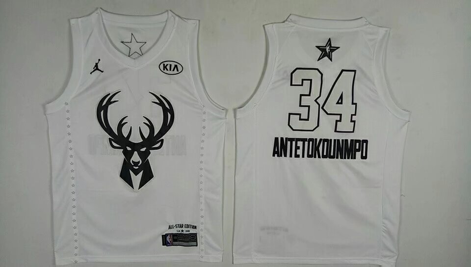 Bucks 34 Giannis Antetokounmpo White 2018 All-Star Game Jordan Brand Authentic Jersey