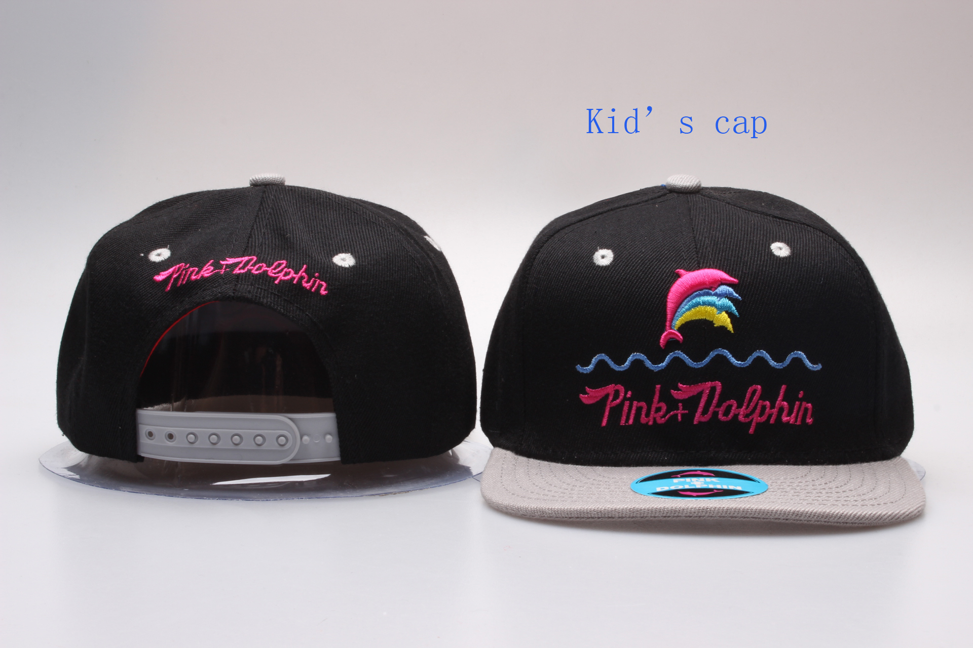 Pink Dolphin Logo Black Kid's Snapback Adjustable Hat YP