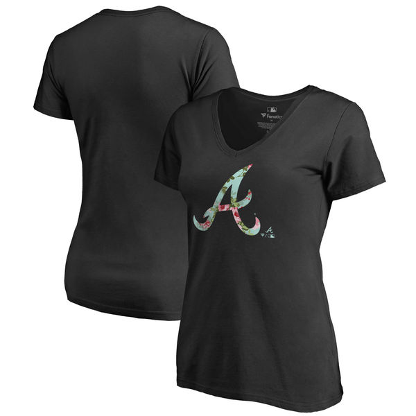 Atlanta Braves Fanatics Branded Women's Lovely Plus Size V Neck T-Shirt Black
