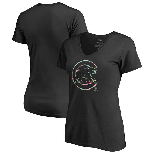 Chicago Cubs Fanatics Branded Women's Lovely Plus Size V Neck T-Shirt Black