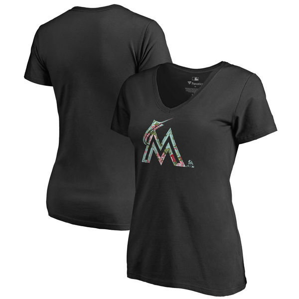 Miami Marlins Fanatics Branded Women's Lovely Plus Size V Neck T-Shirt Black