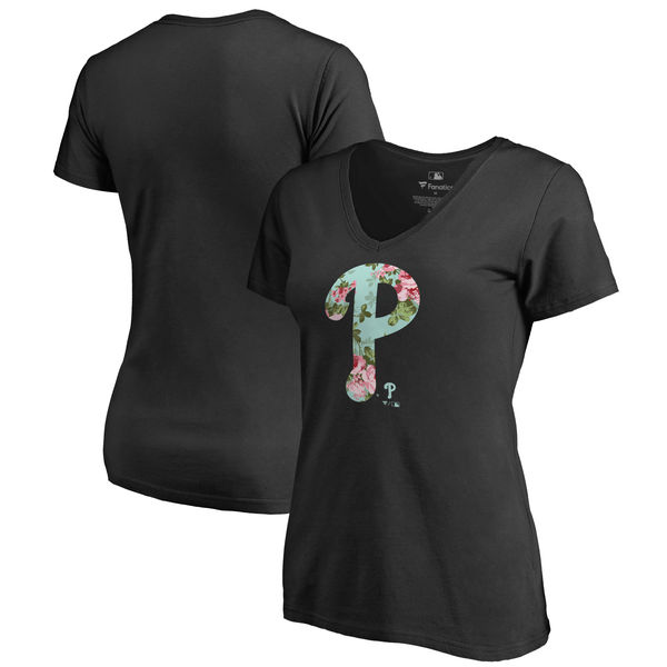 Philadelphia Phillies Fanatics Branded Women's Lovely V Neck T-Shirt Black