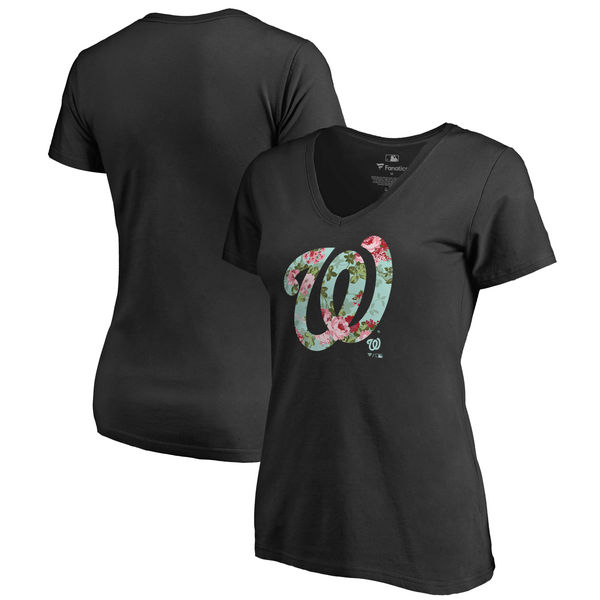 Washington Nationals Fanatics Branded Women's Lovely Plus Size V Neck T-Shirt Black