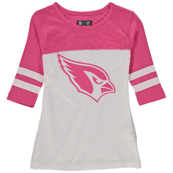 Arizona Cardinals 5th & Ocean by New Era Girls Youth Jersey 34 Sleeve T-Shirt White/Pink