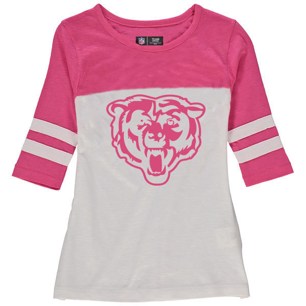 Chicago Bears 5th & Ocean by New Era Girls Youth Jersey 34 Sleeve T-Shirt White/Pink