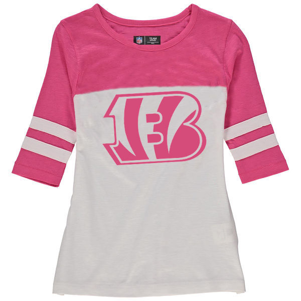 Cincinnati Bengals 5th & Ocean by New Era Girls Youth Jersey 34 Sleeve T-Shirt White/Pink