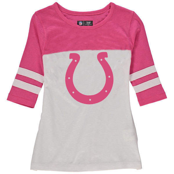 Indianapolis Colts 5th & Ocean by New Era Girls Youth Jersey 34 Sleeve T-Shirt White/Pink