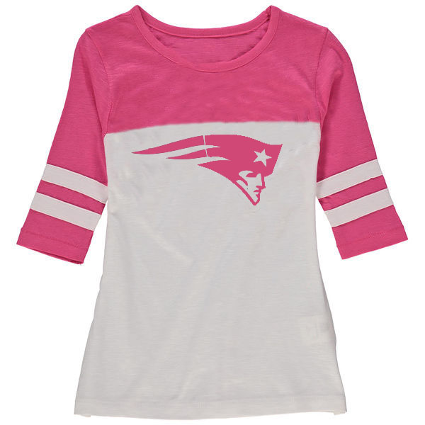 New England Patriots 5th & Ocean by New Era Girls Youth Jersey 34 Sleeve T-Shirt White/Pink