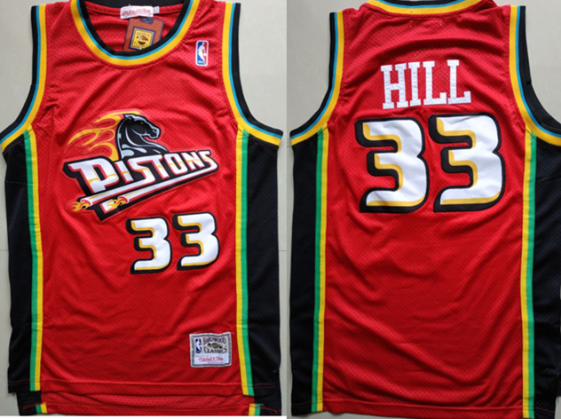 Pistons 33 Grant Hill Red Hardwood Classics Jersey