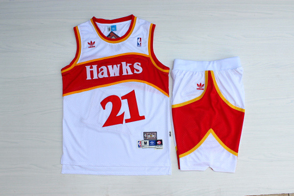 Hawks 21 Dominique Wilkins White Hardwood Classics Jersey(With Shorts)