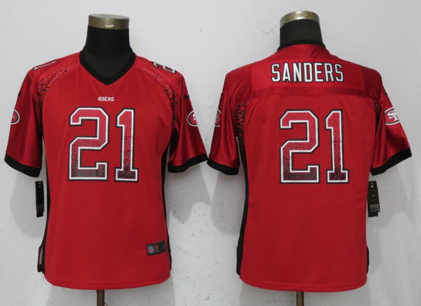 Nike 49ers 21 Deion Sanders Red Women Drift Fashion Jersey