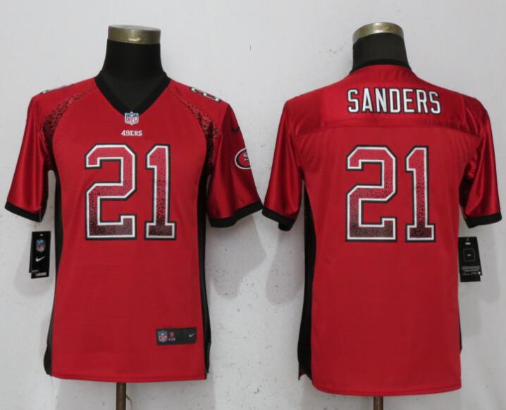 Nike 49ers 21 Deion Sanders Red Youth Drift Fashion Jersey