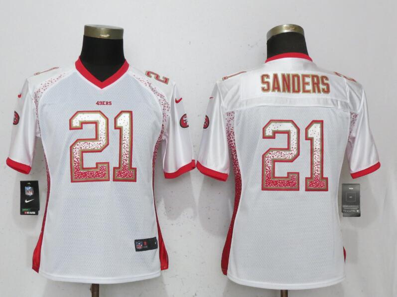 Nike 49ers 21 Deion Sanders White Women Drift Fashion Jersey