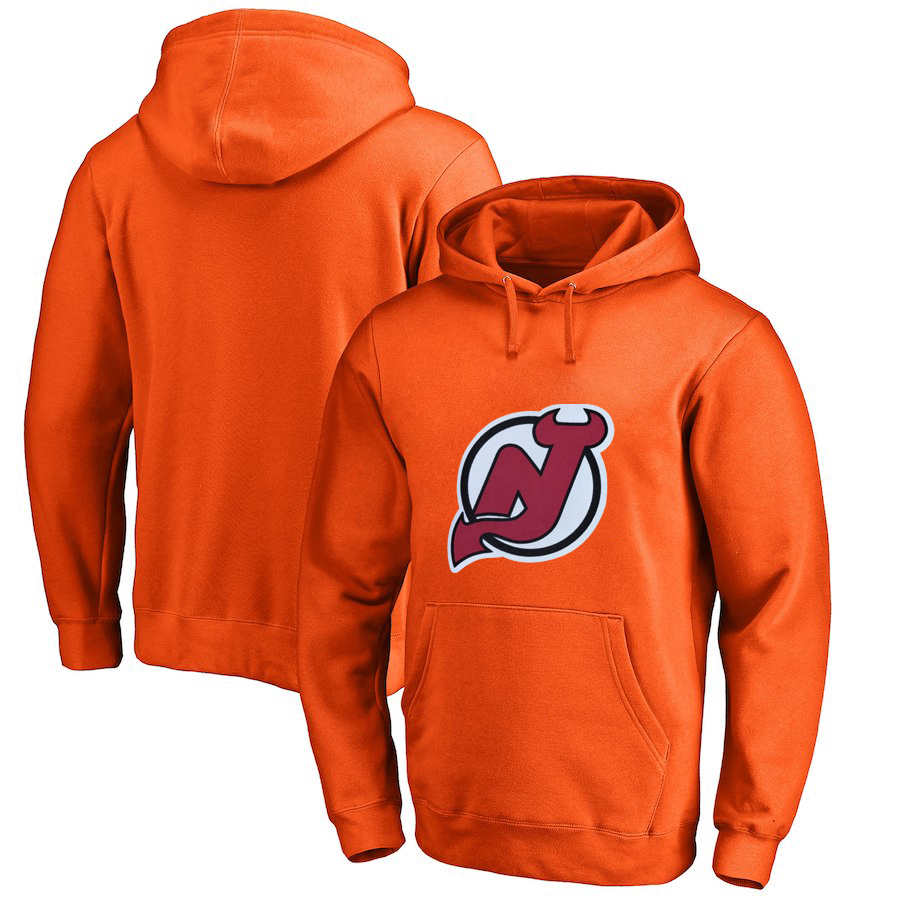 New Jersey Devils Orange Men's Customized All Stitched Pullover Hoodie