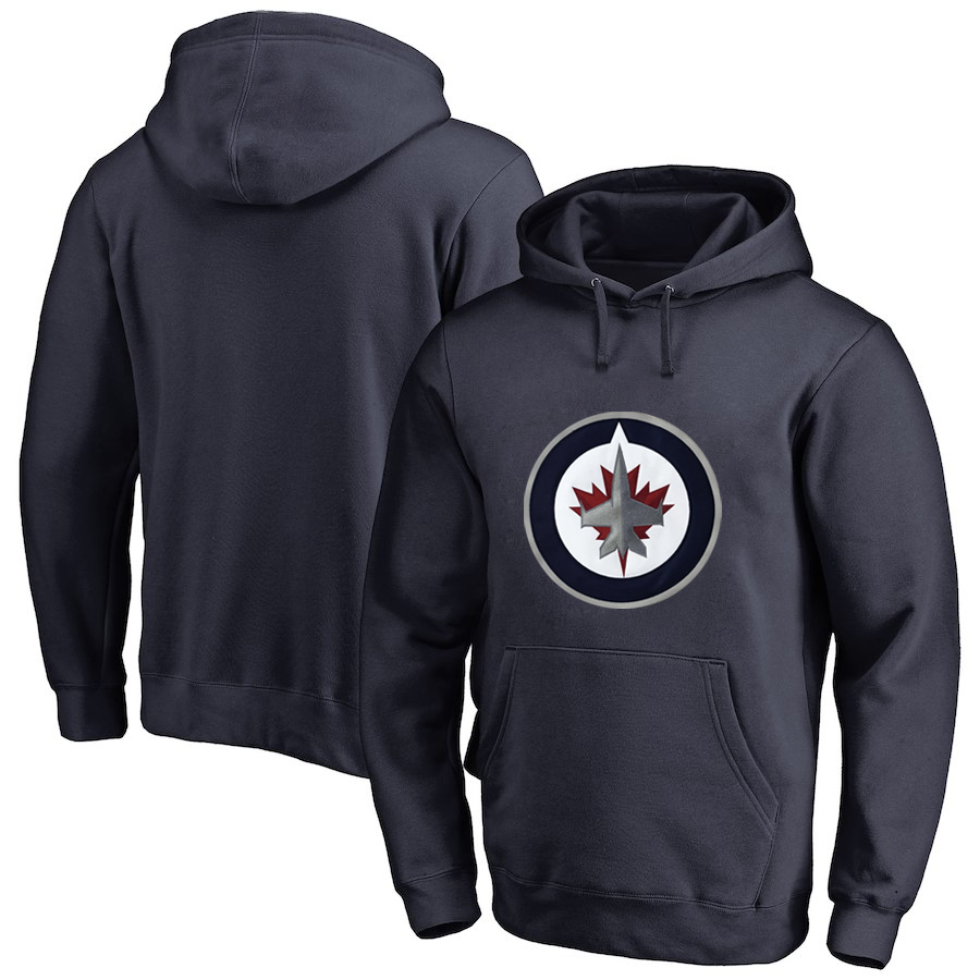 Winnipeg Jets Navy Men's Customized All Stitched Pullover Hoodie