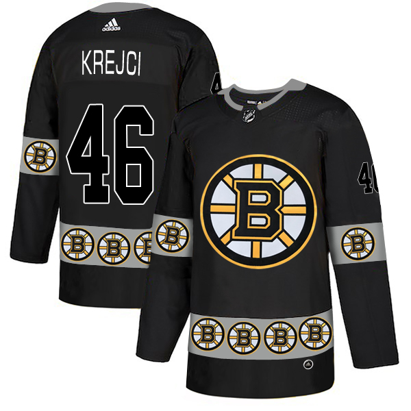 Bruins 46 David Krejci Black Team Logos Fashion Adidas Jersey