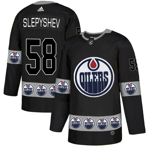 Oilers 58 Anton Slepyshev Black Team Logos Fashion Adidas Jersey