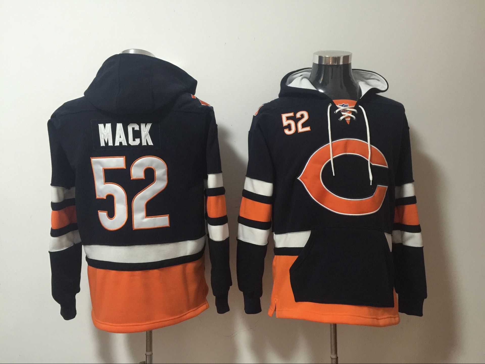 Bears 52 Khalil Mack Navy All Stitched Hooded Sweatshirt