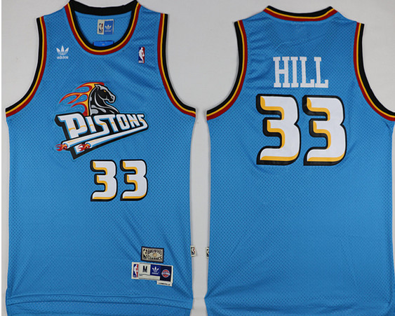 Pistons 33 Grant Hill Blue Hardwood Classics Jersey