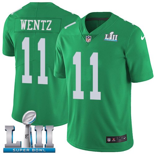 Nike Eagles 11 Carson Wentz Green 2018 Super Bowl LII Youth Corlor Rush Limited Jersey
