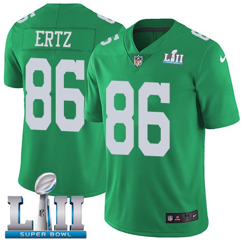 Nike Eagles 86 Zach Ertz Green 2018 Super Bowl LII Youth Corlor Rush Limited Jersey