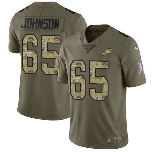 Nike Eagles 65 Lane Johnson Olive Camo Salute To Service Limited Jersey