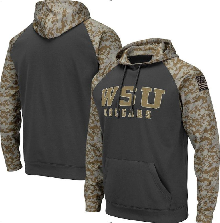 Washington State Cougars Gray Camo Men's Pullover Hoodie
