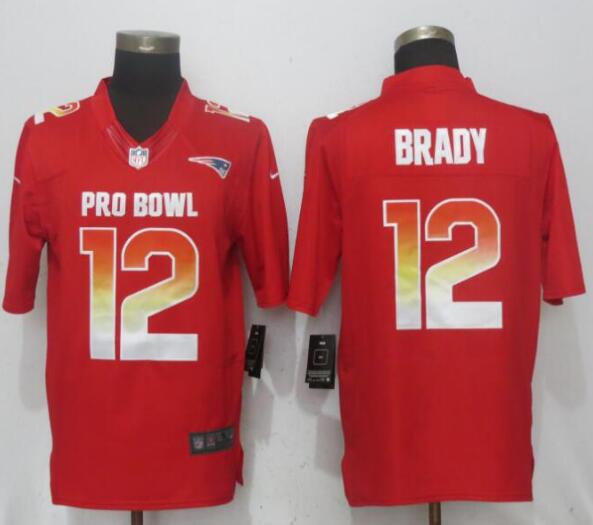 Nike AFC Patriots 12 Tom Brady Red 2019 Pro Bowl Limited Jersey