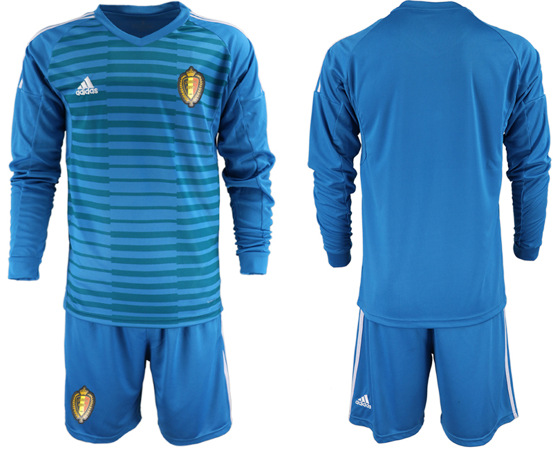 Belgium Blue 2018 FIFA World Cup Long Sleeve Goalkeeper Soccer Jersey