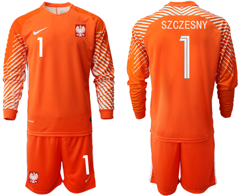 Poland 1 SZCZESNY Orange 2018 FIFA World Cup Long Sleeve Goalkeeper Soccer Jersey