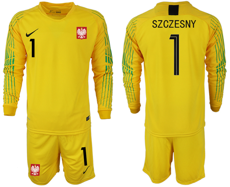 Poland 1 SZCZESNY Yellow 2018 FIFA World Cup Long Sleeve Goalkeeper Soccer Jersey